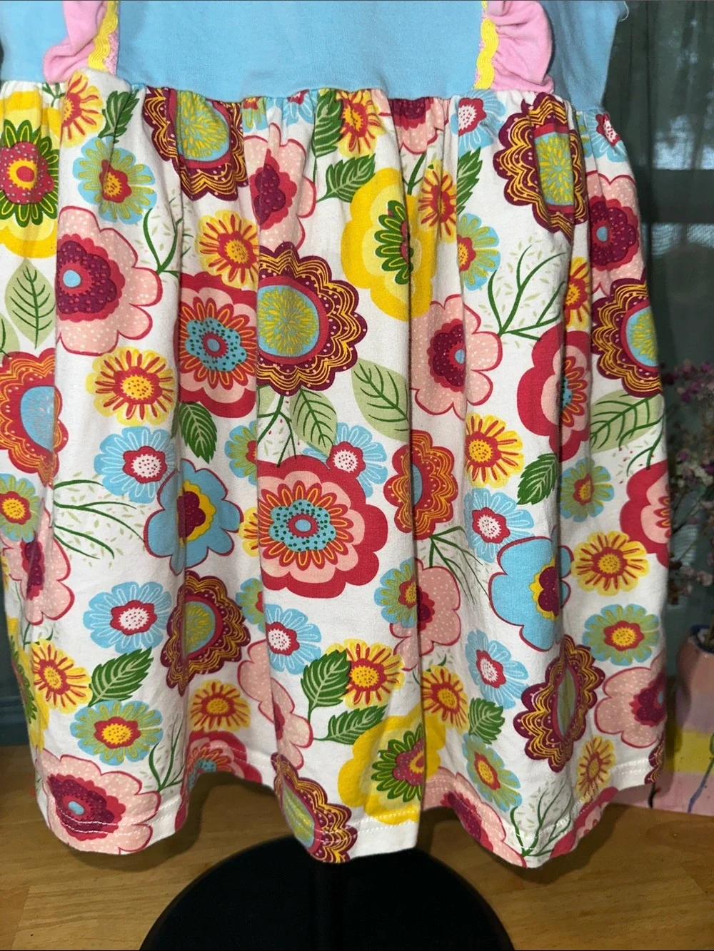 Girls Floral Ruffle Dress - Blue and Pink